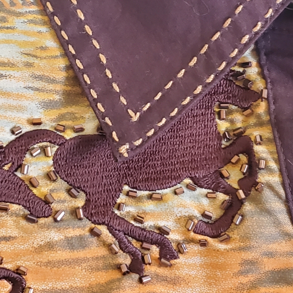 Vintage Brown Reba Beaded Western Rodeo Horses Button Down Long Sleeve Shirt Med - Picture 7 of 12